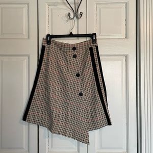 Maje Plaid Black Button Knee Asymmetrical Skirt Size 36